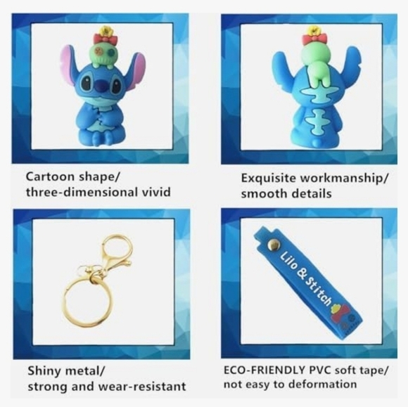 Lilo and Stitch Silicone Stitch and Scrump Keychain in Blue Multi and Gold NWT - Picture 3 of 4
